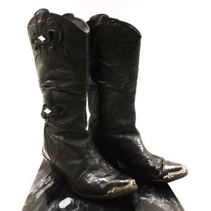 Dolls kill Black Crocodile Leather Cowboy Boots